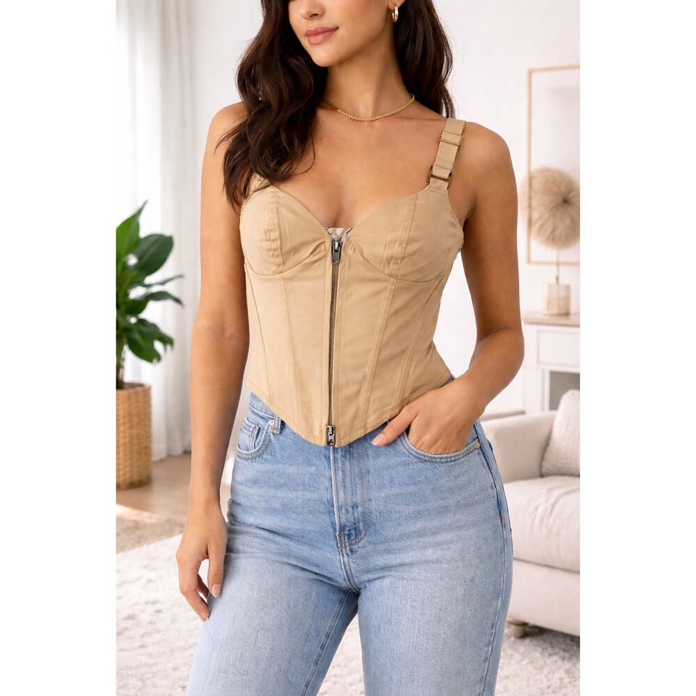 Line & Dot Beige Corset Top | Structured Bustier | Size XS | NWT